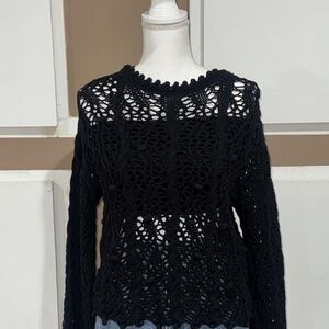 Zara Black Open-Knit Scoop Neck Sweater